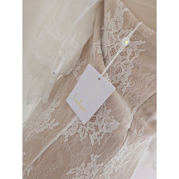 Lulus Wedding Loving Beauty White Lace Puff Sleeve Off The Shoulder Maxi Dress L - Picture 9 of 13